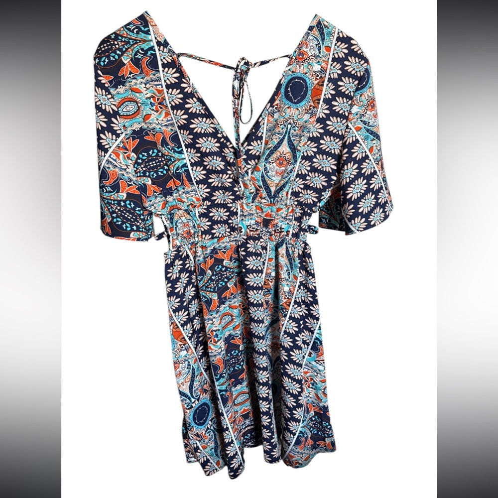 SHEIN Blue and Orange Patterned boho Dress with side cut-out